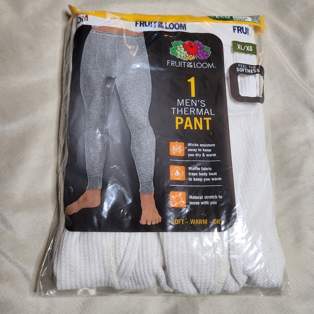 NWT Fruit of the Loom Men's White Winter Thermal Pants Size XL - Picture 1 of 2